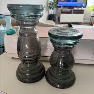 Glass Candle Holders Set - Smoky Green Home Accents